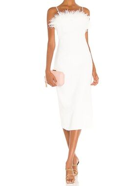 Lulu's Ivory Feather-Trim Satin Maxi Dress